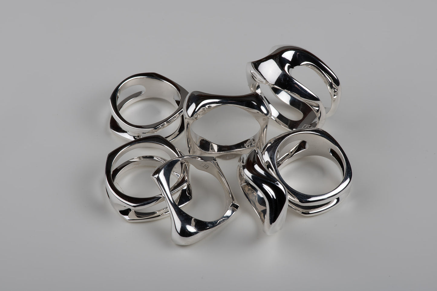 modernist abstract sterling silver rings à la Henry Moore
