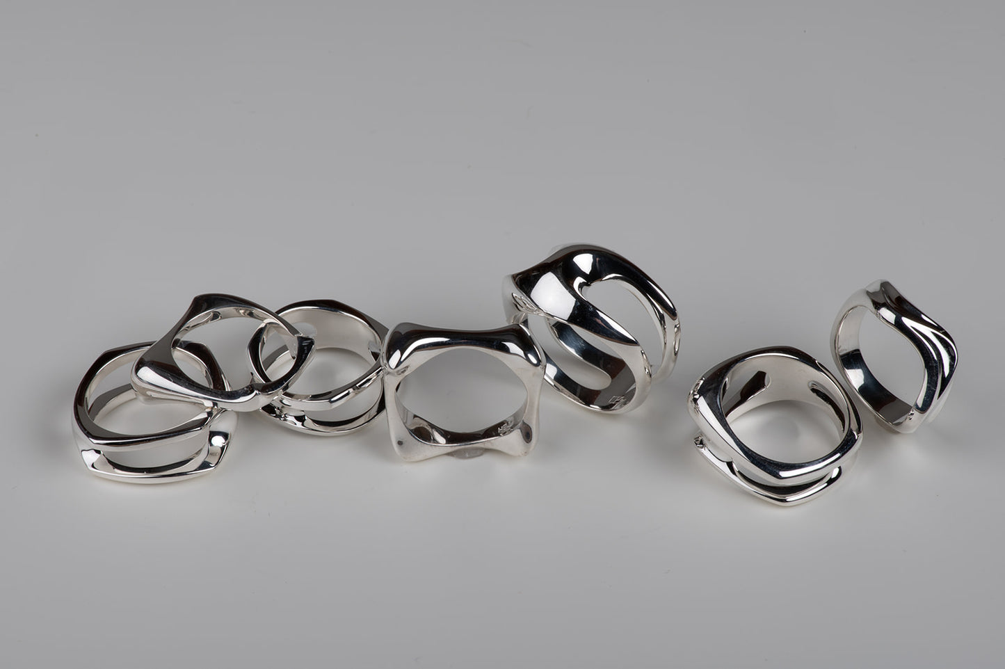 modernist abstract sterling silver rings à la Henry Moore