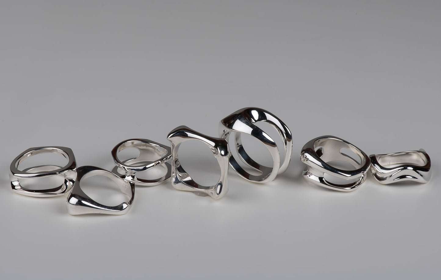 modernist abstract sterling silver rings à la Henry Moore