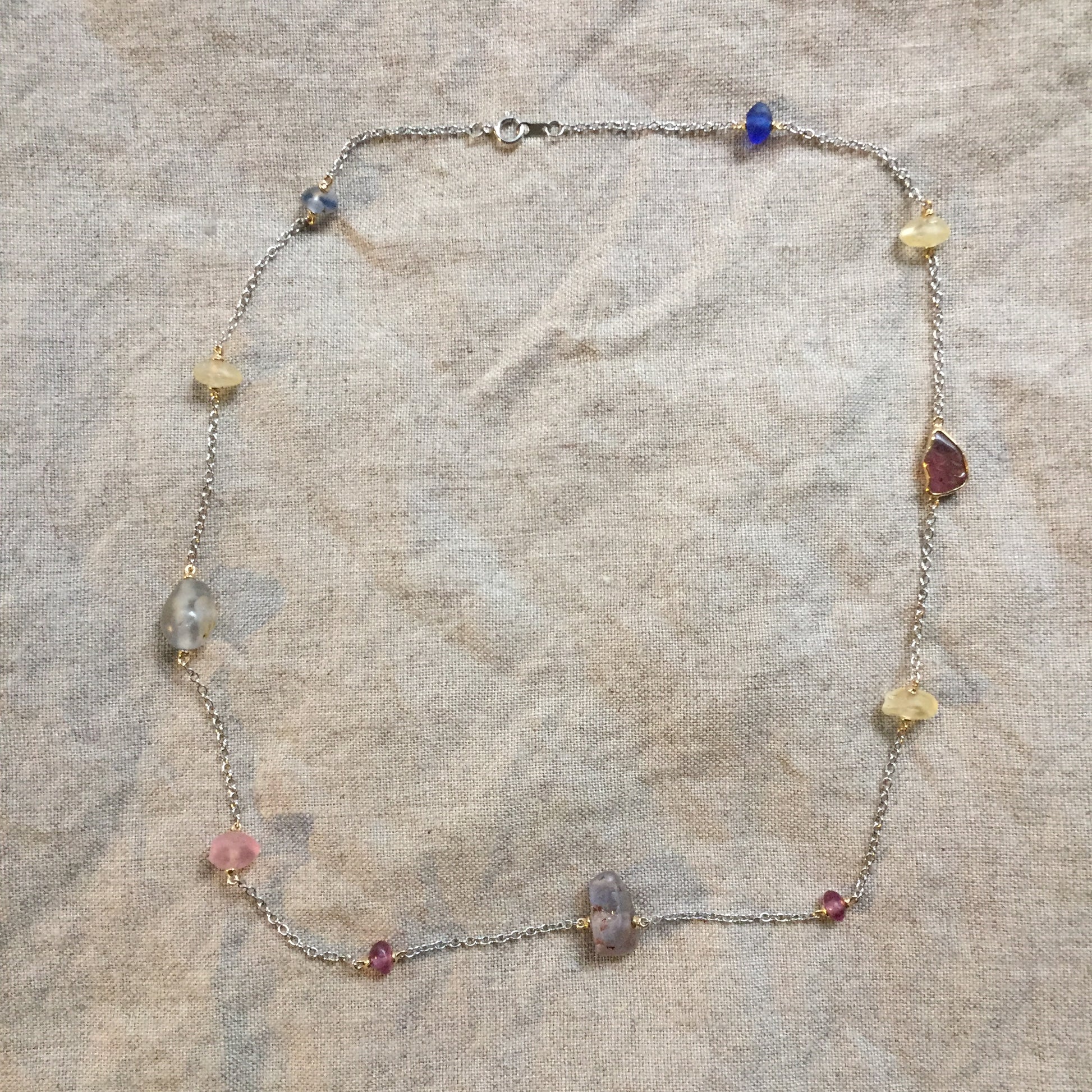 roman glass and beads set in platiunum chain necklace
