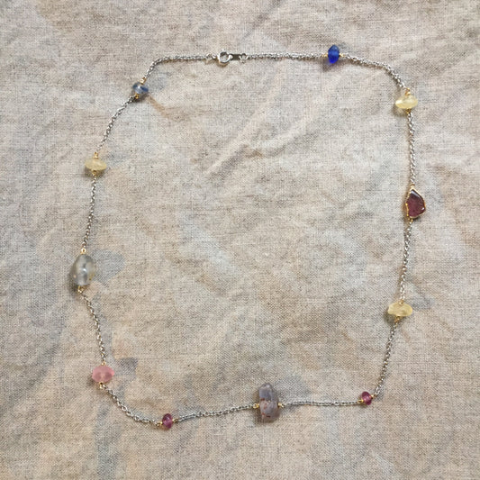 roman glass and beads set in platiunum chain necklace
